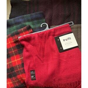 Men's Scarves 6: Black, Brown, Red NWT, 2 Plaid, 1 Woven Stripes Various Sizes